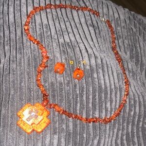 Orange Beaded Necklace with Pendant